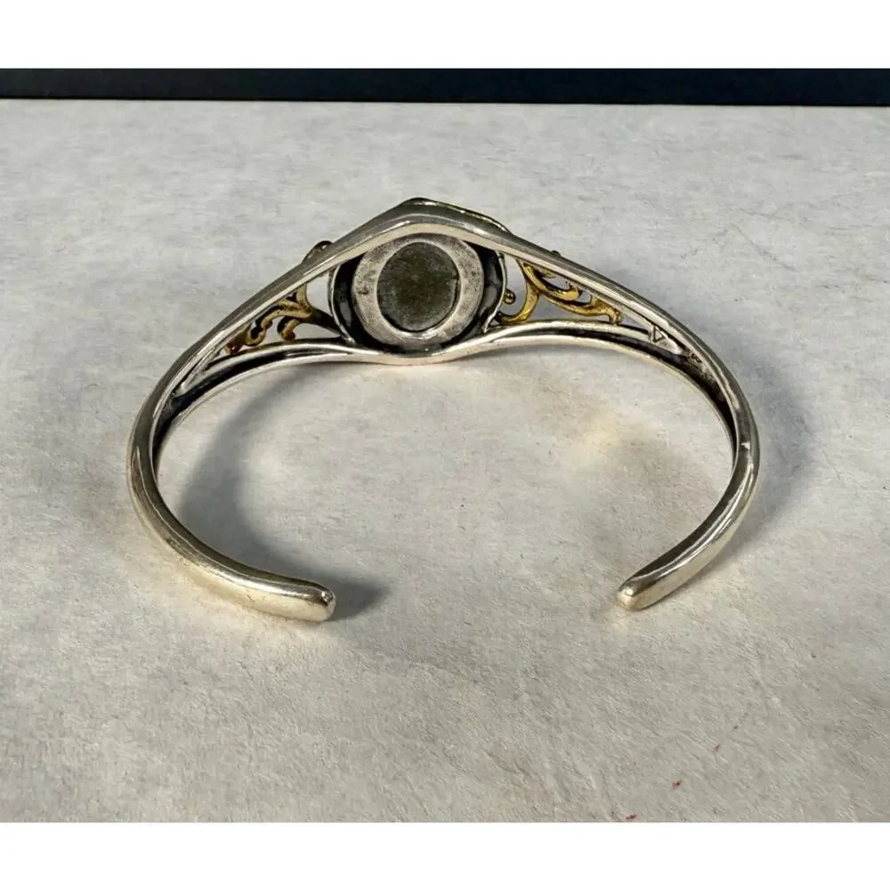 Carolyn Pollack Sterling Silver Brass Gold Sheen Obsidian Cuff Bracelet 925